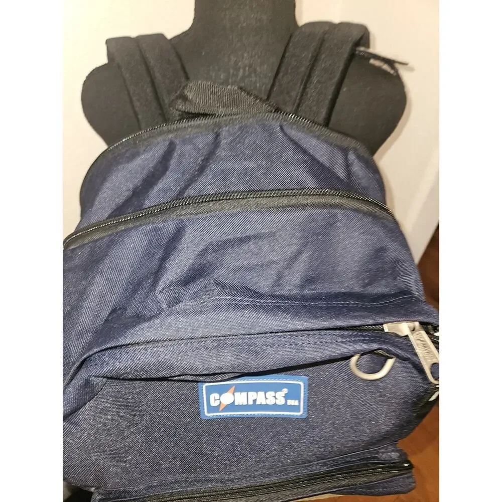 NWT! Compass USA expandable backpack in navy blue and brown 18x12x9